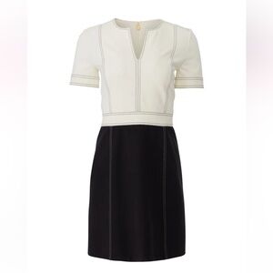 Tory Burch Allie White Black Short Sleeve V-Neck Mini Dress Women's Size XS
